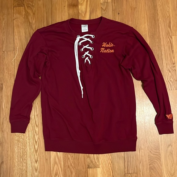 PINK Victoria's Secret Tops - VS Virginia tech hokies Football Corset Lace Up Sweatshirt Red Limited SMALL